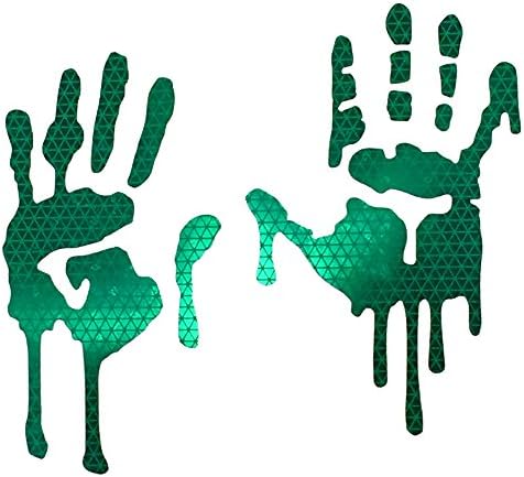 customTAYLOR33 High Intensity Grade Reflective Bloody/Dripping Hands Decals for Helmets, Windscreens, Rear Windows, Bumper Stickers (5 inches Height, Green)