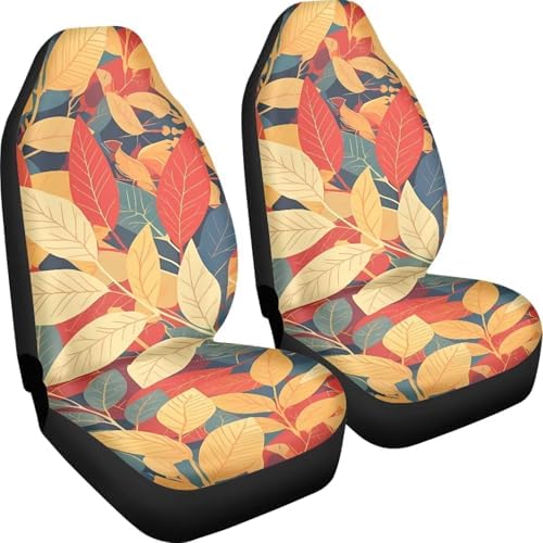 Retro Leaf Auto Car Seat Protectors, Autumn Leaves Universal Seat Cover for Sedan, SUV, Truck, French Country Tea Stain Classical Automotive Vehicle Cushion Covers