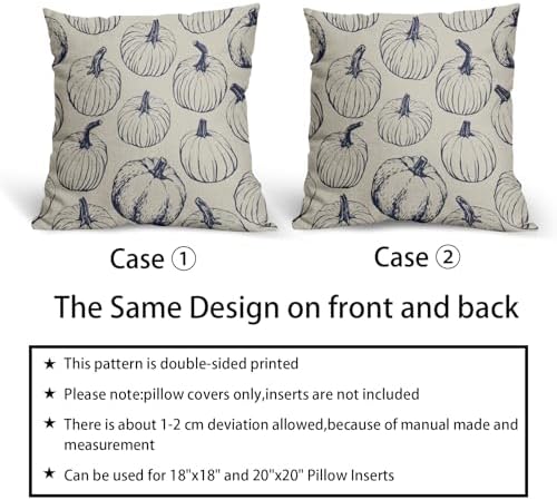 Dark Blue Pumpkin Fall Pillow Covers 18x18 Set of 2 Autumn Themed Thanksgiving Harvest Print Decorative Throw Pillows Outdoor Farmhouse Pillowcases Cushion Case Seasonal Decor for Couch Sofa Bed - Image 6