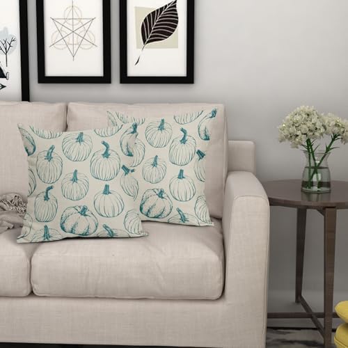 Teal Pumpkin Fall Pillow Covers 18x18 Set of 2 Autumn Themed Thanksgiving Harvest Print Decorative Throw Pillows Outdoor Farmhouse Pillowcases Cushion Case Seasonal Decor for Couch Sofa Bed - Image 7