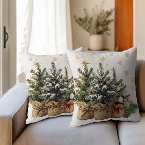Christmas Tree Throw Pillow Covers 16x16 Set of 2 Snowflakes Eucalyptus - Image 4