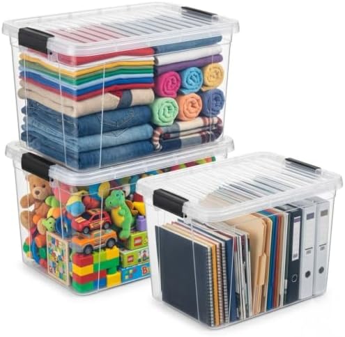 Superio 26.5 Quart Clear Plastic Storage Boxes with Lids, Stackable Organizer Containers, BPA-Free Storage Bins for Home, Office, School & Dorm, 3 Pack by Superio