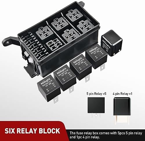 Nilight 12V Fuse Relay Box 6 Relays 6 Slots ATC ATO Blade Fuse Holder 4Pin 5Pin Terminal 40A Relay Waterproof Block Kit Universal for Automotive Car Truck Camper Marine Boat