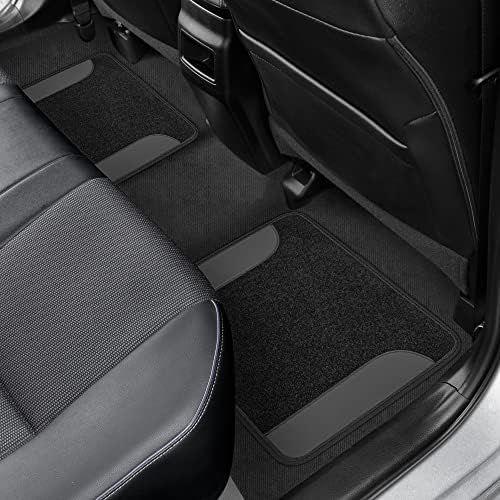 BDK Carpet Floor Mats for Cars, Two-Tone Carpet Car Mat with Faux Leather Accents, Automotive Floor Mat Sets with Built-in Heel Pad, Stylish Interior Car Accessories Grey