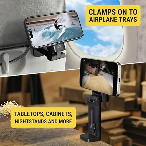 Scosche SMSTRVL MagSafe Airplane Phone Holder Mount, Magnetic Cell Phone Stand for Desk, Tray Table, Seat Back or Tripod, Plane Travel Essentials for Flying Compatible with iPhone 16/15/14/13/12