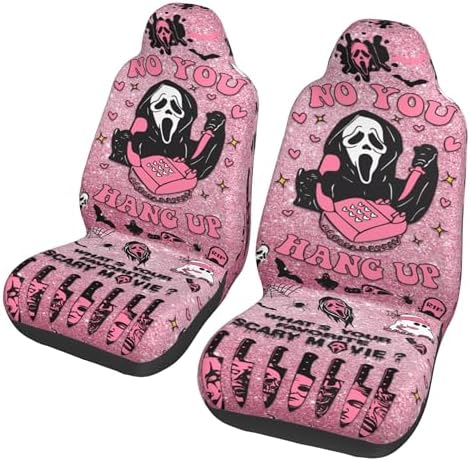 Halloween Ghost 2 Front Car Seat Covers for Car Truck Sedan SUV, Car Gifts, Durable Automotive Seat Covers, Breathable Bucket Seat Covers, Protective Interior Accessory (Pink Ghostface)