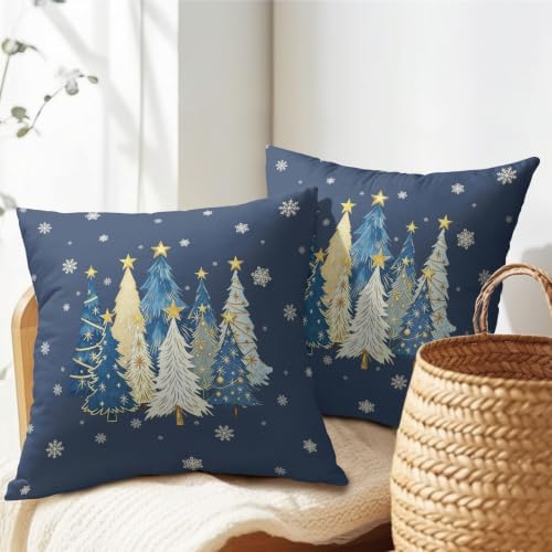 Christmas Tree Pillow Covers 22x22 Set of 2 Navy Blue Highly Absorbent - Image 7