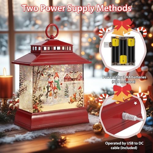 Christmas Snow Globe Lantern Water Glittering Lantern with 8 Songs & 6H Timer Romote Control Christmas Snow Globes USB & Battery Operated for Christmas Festival Decorations Gifts (Snowman Family) - Image 5