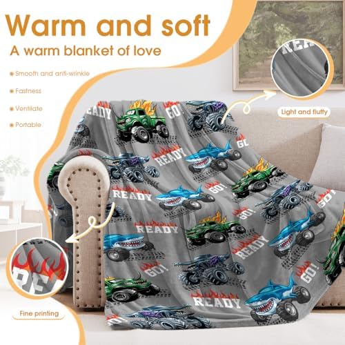 Car Shark Blanket Gifts for Adults Men Women Boys Girls Birthday Christmas Halloween Easter Dad Husband Boyfriend Son Throw Blanket 60"x80" - Image 3