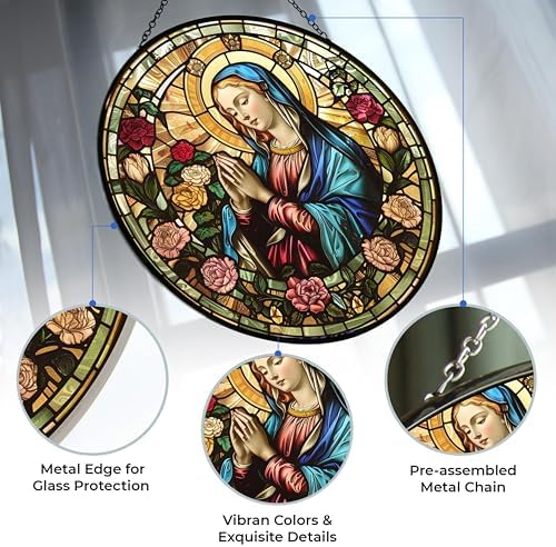 Personalized Virgin Mary Stained Glass Window Hanging by Clare Donovans Stained Glass Suncatcher Birthday Gift for Mom Grandma Teacher Women Friend Memorial Hook - Image 3
