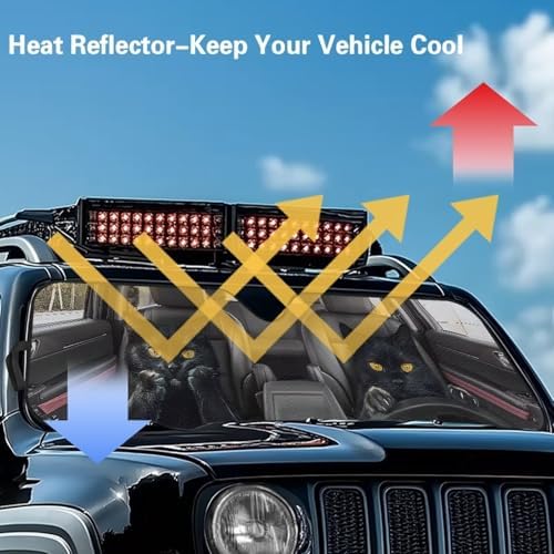 Renewold Funny Black Cat Driving Automotive Windshield Sun Shade for Jeep Wrangler JK JKU JL JLU 1997-2023 Gladiator JT Sun Shield Cover Keep Cool Window Shades Car Sun Visor Front Windshield Sunshade