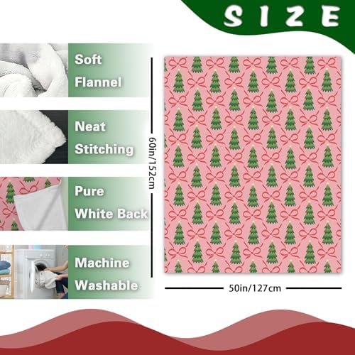 Pink Christmas Tree Bow Flannel Throw Blanket, Xmas Coquette Ribbon - Image 3