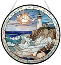 Coastal Lighthouse Stained Glass Window Hanging,Hummingbird Sun Catchers Indoor Window Decor, Stained Glass Suncatcher Gifts for Women, Coastal Lighthouse Lover, Christmas Decorations by 365CUSGIFTS