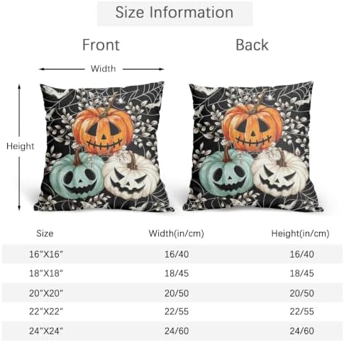 Halloween Pumpkin Throw Pillow Covers 20x20 Set of 2 Black Spider Web Bat - Image 5