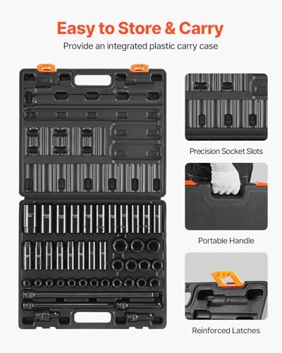 VEVOR Impact Socket Set, 1/2 Inches 43 Piece Impact Sockets, 1/2 Inches Drive Socket Set, High-torque Standard Socket Assortmen with 4 Extension Bars, 6-Point Sockets Metric 9-30mm (Standard/Deep) - Image 6