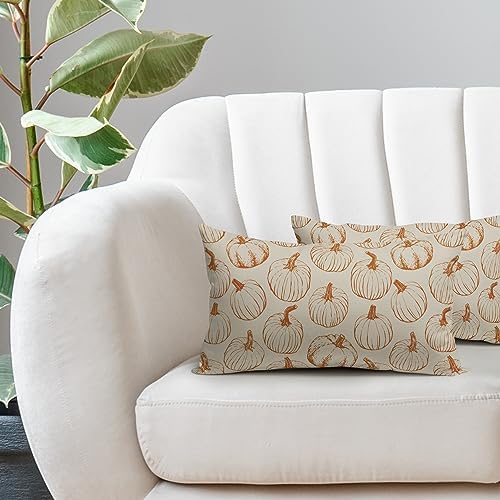 Fall Lumbar Pillow Covers 12x20 Set of 2 Burnt Orange Pumpkin Harvest - Image 2