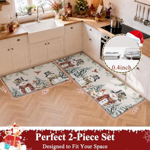 U'Artlines 2Pcs Christmas Anti Fatigue Kitchen Rugs and Mats, Snowman,Tree - Image 2