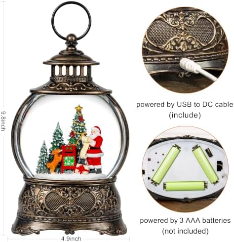 Christmas Snow Globes Christmas Water Lantern with Vintage Santa & Letters to Santa Mailbox Scene Music & 6H Timer USB Lined/Battery Operated Lighted Lanterns for Xmas Festival Decoration Gifts - Image 5