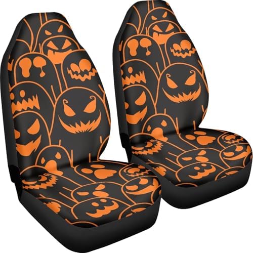 Orange Black Ghost Halloween Print 2 PCS Cool Graphic Car Seat Covers Unique Print Front Auto Seat Cover,Car Bucket Seats Protector Covers Universal fit for SUV Sedan Van