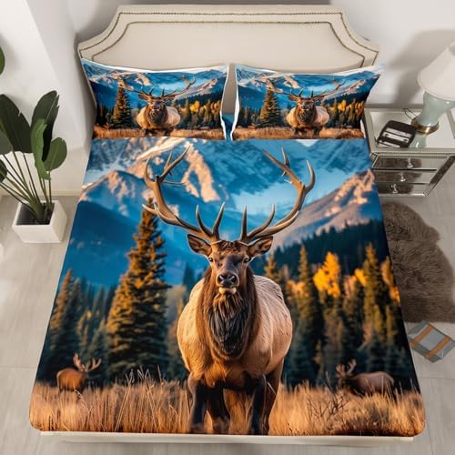 Feelyou Deer Bed Sheets Set Twin Size Wild Animal Sheet Set for Kids Boys Girls Decor Forest Sheets with Deep Pocket Fitted Sheet Sapphire - Image 2