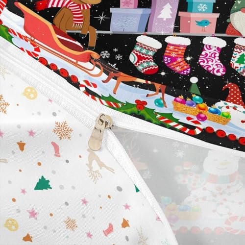 Merry Christmas Kids Duvet Cover Set Full Size,Santa Claus Snowman Cute Gnomes Bedding Set,Girls Boys Adults Room Decor,Snowflake Deer Xmas Comforter Cover,Red Black Retro Quilt Cover,2 Pillowcases - Image 6