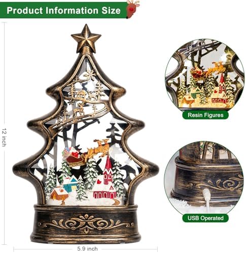 Christmas Snow Globe Lantern Water Glittering Buildings Santa's Deer with Music& Timer, USB Lined and Battery Operated Lighted Lantern for Christmas Festival Decoration Gifts - Image 5