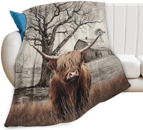 Highland Cow Blanket Highland Cow Throw Blankets Rustic Farmhouse Cattle Print Cozy Fleece Flannel Stuff Plush Lightweight Bedding Lover Gifts for Men Women Adults for Couch Sofa Bed Decor 60"X80" by Unknown