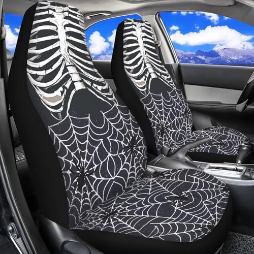 Halloween Skull Car Seat Cover for Women Spider Web Auto Front Seat Decorative Car Seat Protector Blanket Front Car Seat Covers Universal Fits for Car Truck Van