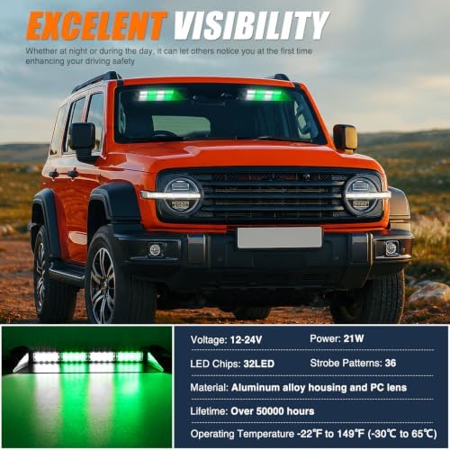 Nilight 32LED Green White Dash Strobe Light w/Controller Windshield