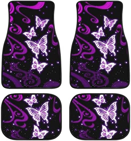 Butterfly Car Floor Mats Set of 4,Bling Design Galaxy Purple Butterfly Vehicle Front Rear Carpets Mat Decorative Car Floor Carpet Rugs Non-Slip Car Accessories Universal for Car SUV Truck