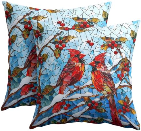Winter Red Cardinal Bird Pillow Covers 22x22 Set of 2 Highly Absorbent by Unknown