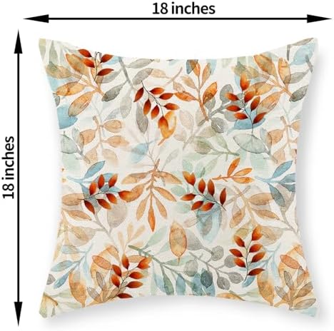 Fall Pillow Covers 18x18 Set of 2 Orange Blue Watercolor Leaves Pillowcase Autumn Thanksgiving Outdoor Decorative Throw Pillow Covers Linen Farmhouse Cushion Case for Couch Home - Image 2