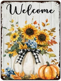Thanksgiving Day Pumpkin Vintage Tin Sign Welcome Metal Wall Art for Bedroom Garage Kitchen Shop 12x16Inch by Unknown
