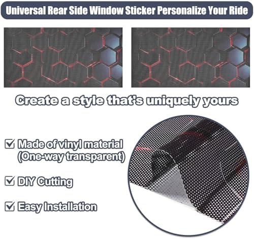 Rear Window Decal, Hexagon Personalized Creative for Side Window Glass, Red Honeycomb Vinyl Sticker 2 Pcs