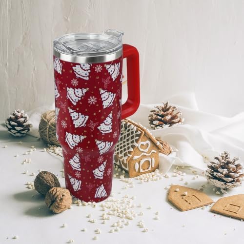 Christmas Tumbler 40oz Red Xmas Tree & Snowflake Winter Cup Gifts-1PCS - Image 2