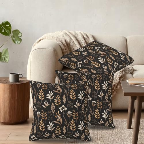 KiuLoam Vintage Botanical Wildflower Pillow Covers 16x16 Set of 2 Black Brown Floral Leaf Rustic Farmhouse Decorative Throw Pillows Neutral Outdoor Square Cushion Cases for Sofa Couch Bed Home Decor - Image 6