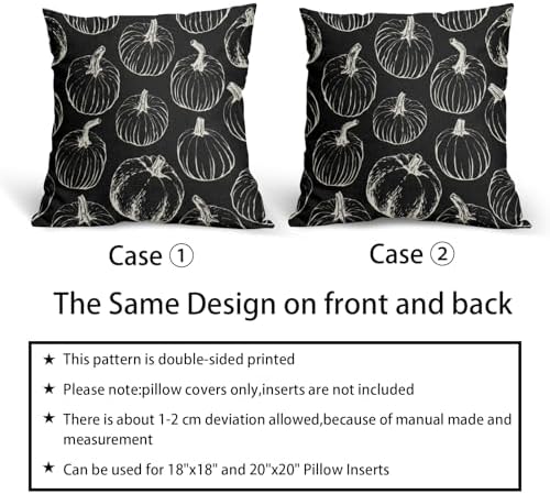 Black Fall Pumpkin Pillow Covers 16x16 Set of 2 Autumn Themed Thanksgiving Cream Print Decorative Throw Pillows Outdoor Pillowcase Farmhouse Linen Cushion Case Decor for Home Sofa Couch Bed - Image 6