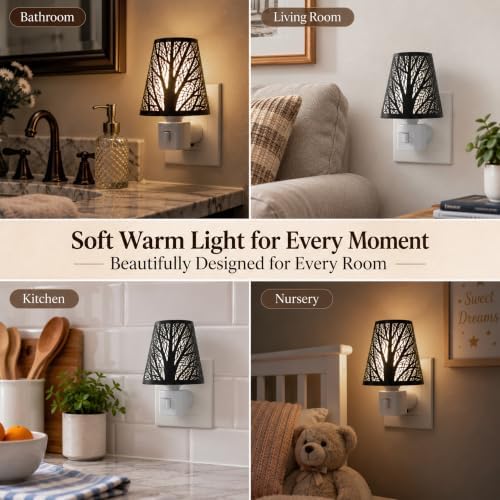 Tree Pattern Plug in Night Light, 2700K Warm White, Metal Shade, On/Off - Image 6