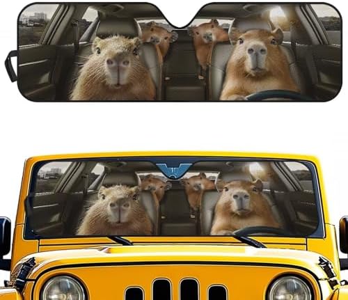 Renewold Funny Capybara Driving Car Windshield Sun Shade for Jeep Wrangler Foldable Block UV Sunlight Heat Sun Visor Interior Accessories Auto Sunshade for Jeep Gladiator JT Keep Vehicle Cool Shield