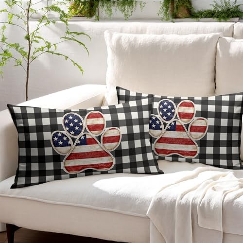 4th of July Pillow Covers 12x20 Set of 2, Patriotic Throw Pillow Covers Independence Memorial Day Pillowcase, Summer Plaid Decorative Fourth of July Cushion Case Couch for Indoor Outdoor Home Decor - Image 3