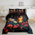 Feelyou Butterfly Bedding Set Queen Size Rose Comforter Set for Kids Boys Girls Star Print Comforter Starry Sky Duvet Set by Feelyou