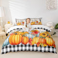 Fall Pumpkin Harvest Kids Duvet Cover Set Full Size,Sunflowers Maple Leaves Autumn Bedding Set,Girls Boys Adults Room/Cabin Decor,Wooden Plank Grids Comforter Cover,Rustic Quilt Cover,2 Pillowcases by Manfei