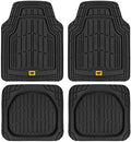 CAT® ToughRide™ Heavy-Duty 4 Piece Black Floor Mats for Cars - Trim to Fit All-Weather Rubber Car Mats Full Set - Truck Mats & Cars Floor Mats - Interior Accessories for SUVs & Car Rug Protection