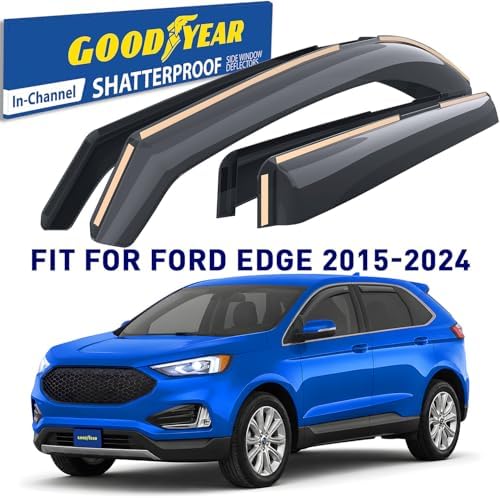 Goodyear Shatterproof in-Channel Window Deflectors Compatible with Ford Edge 2015-2024, Rain Guards, Window Visors for Cars, Car Accessories, 4 pcs - GY003464