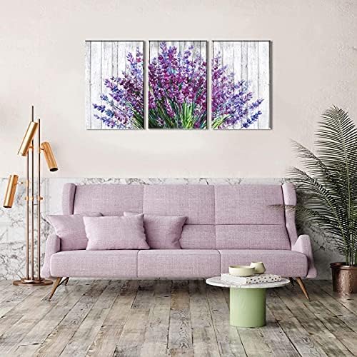 Rustic Lavender Wall Art Purple Flower Painting for Living Room Vintage Farmhouse Purple Bathroom Wall Decor Canvas Prints Floral Posters Kitchen Botanical Pictures Bedroom Home Decorations 12x16" 3P - Image 4