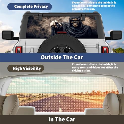 Smiling Skeleton Pickup Truck Decals Rear Window, Vintage Reaper Gothic Automotive Decals and Graphics Rear Window Decals for Trucks, Car Window Decal Sticker 66 x 22 inch