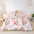 Cartoon Santa Claus Kids Duvet Cover Set Full Size,Snowflake Polka Dots Cute Bedding Set,Girls Boys Adults Room Decor,Merry Christmas Holiday Comforter Cover,Pink Romantic Quilt Cover,2 Pillowcases by Manfei
