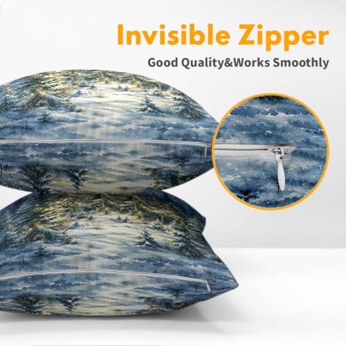 Winter Forest Blue Throw Pillow Covers 24x24 Set of 2 Snowy Night Pine Tree - Image 6
