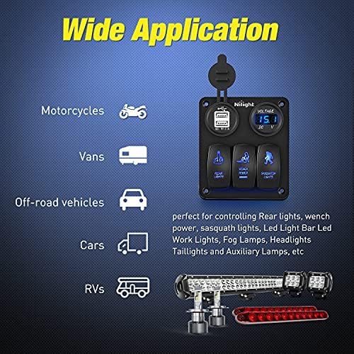 Nilight 3 Gang Rocker Switch Panel SPST On Off 12 Volt Toggle Blue