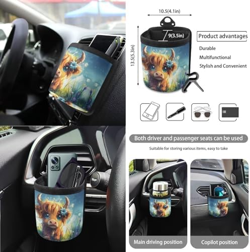 Cute Cattle Floral Print Car Seat Covers 15Pcs Full Set Car Steering Wheel Cover Seat Belt Cover Trash Bin Air Vent Storage Box Rear View Mirror Car Cup Holder Keychain